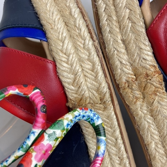 Longchamp Finca Louisa Wedge Espadrille Red Blue Sandals 39 US 8.5 Resortwear - Picture 13 of 15